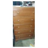 5 drawer upright wooden dresser , 27x14x46in