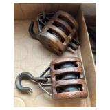 Old wooden pulleys barn pulleys