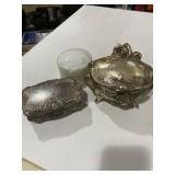 2 metal keepsake boxes, one silver plated, and