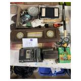 Weather stations, geode slices, glassware, and