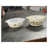 Glasbake and Pyrex crazy daisy casserole dishes