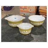 Pyrex Crazy Daisy casserole dishes and mixing