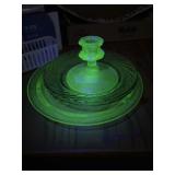 UV glass plates, footed plate, candlestick holder