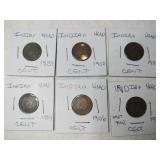 6 Indian Head pennies 1889 1900 1902 1904 1906