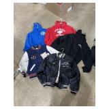 Various hoodies, letter jacket, vintage button up