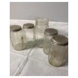 5 vintage Hoosier cabinet spice jars