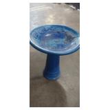 Blue clay bird bath with crack in top been