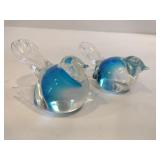2 blown art glass bird figurines