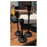 Set of 3 cast iron candlestick holders