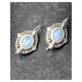 Silver blue stone earrings marked 925.