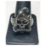 Silver skull snake ring marked GS WG 1963 size