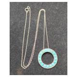 Silver round turquoise pendant necklace marked