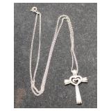 Silver Cross heart pendant necklace marked 925.