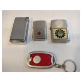 3 lighters and a flashlight keychain