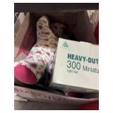 Christmas lights, decorations, stuffed