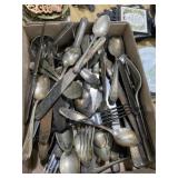 Flat of silver-plated and other flatware