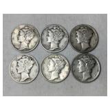 6 Mercury dimes mixed years