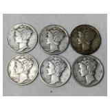 6 Mercury dimes mixed years