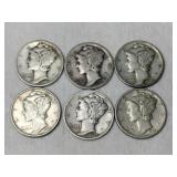 6 Mercury dimes mixed years