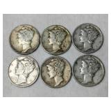 6 Mercury dimes mixed years