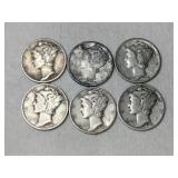 6 Mercury dimes mixed years