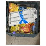 Crate of polishing cloths, towels, etc.