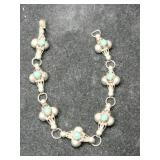 Silver native American turquoise bracelet marked