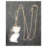 10K mother of pearl gold accent cat necklace