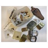 Belt buckle, tack pins, charms