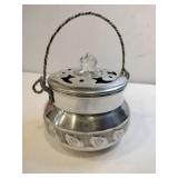 Vintage aluminum potpourri pot with lid and