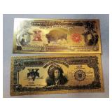 2 Novelty gold foil Bank notes