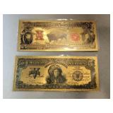 2 novelty gold foil Bank notes
