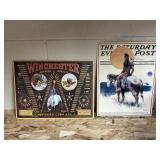 Winchester and Saturday Evening Post tin signs