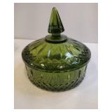 Green Indiana glass princess pattern candy dish