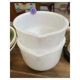 Pair of Glasbake white milk glass mixing bowls