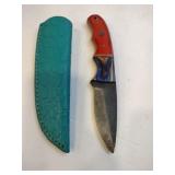 Damascus steel fixed 31/2 blade knife w/ sheath