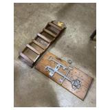 metal and wood key wall decor, and key and mail