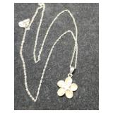 Silver flower pendant necklace marked 925. .055oz
