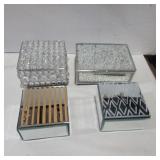 4 shiny mirror and rhinestone trinket boxes