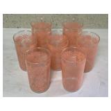 (7) Jeannette Glass tumblers, Cosmos Pink Floral