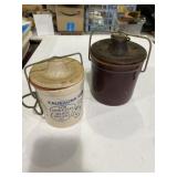brown glazed stoneware cheese crock and Kaukauna