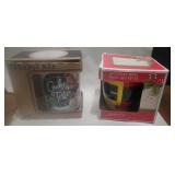 festive 14 oz. ceramic mugs, specifically one