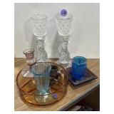 Colorful glassware, blue, purple, turquoise and