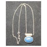 Silver bluestone pendant necklace marked 925.