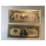 2 novelty gold foil Bank notes