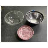 Glass & aluminum mixing bowls & Grindley 'English