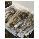 Nine brass entry door handles and two aluminum