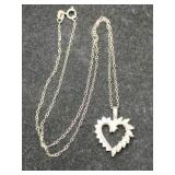 Silver heart clear Stone pendant necklace marked