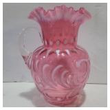 Fenton cranberry glass ruffled edge pitcher 9.5in