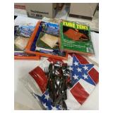 Three tube tents, campingbsilverware, and a star